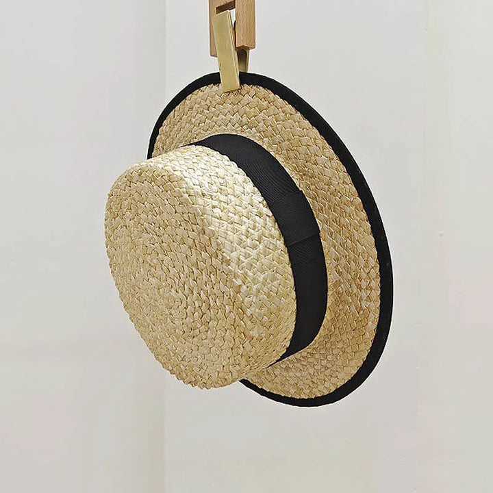 Women's Summer Hat Wide Brim Woven Straw Hat Flat Top Canotier Hat Boater Hat Beach Hats Ladies Travel Holiday Casual Sun Hats