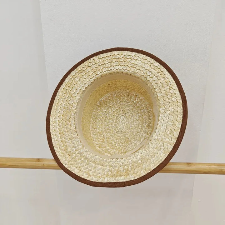 Women's Summer Hat Wide Brim Woven Straw Hat Flat Top Canotier Hat Boater Hat Beach Hats Ladies Travel Holiday Casual Sun Hats