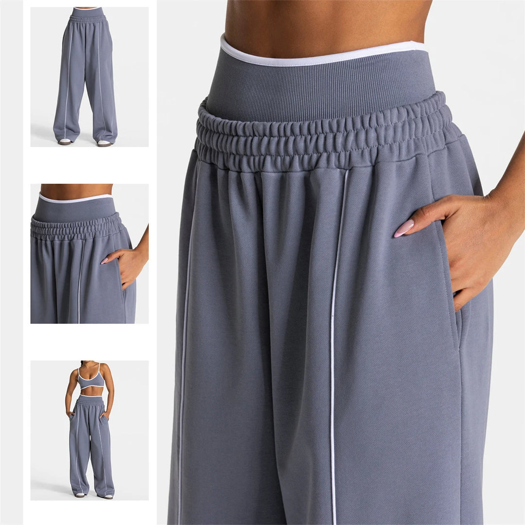 Women's Jogger Straight Trousers Trendy Sports Pants Running Yoga Pants Casual Pockets Women Loose Low Waist Wide Leg Pant Mujer