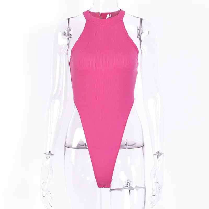 Women's turtleneck Sexy Bodysuit Ribbed Knit Bodycon High Leg Bodies for women 2021 Summer Fashion Sleeveless Top for Women