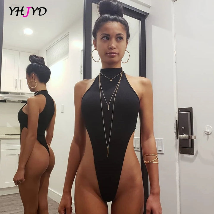 Women's turtleneck Sexy Bodysuit Ribbed Knit Bodycon High Leg Bodies for women 2021 Summer Fashion Sleeveless Top for Women