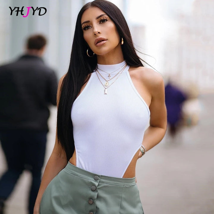Women's turtleneck Sexy Bodysuit Ribbed Knit Bodycon High Leg Bodies for women 2021 Summer Fashion Sleeveless Top for Women