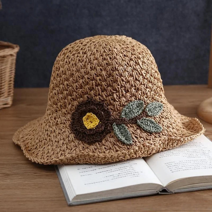 Summer Straw Hat for Women Hand-woven Flower Patterns Sunhat Elegant Ladies Party Dress Cap Travel Beach Breathable Panama Hats