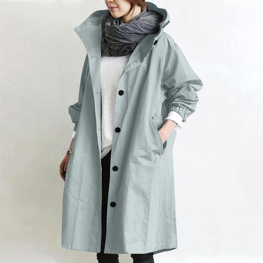 Trendy Women's Long Trench Coat Women's Solid Color Elegant Windbreaker Loose Comfortable Hooded Temperament Ladies Raincoat