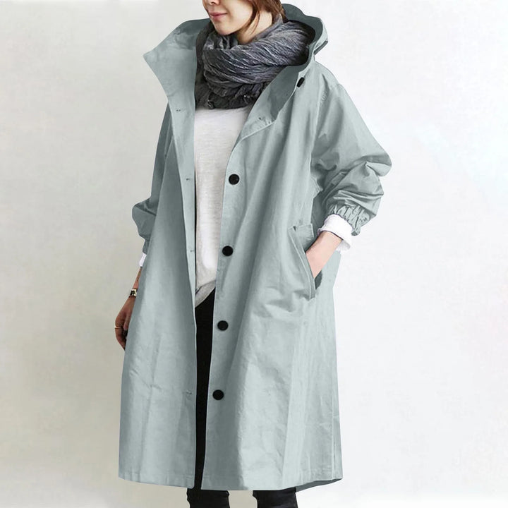 Trendy Women's Long Trench Coat Women's Solid Color Elegant Windbreaker Loose Comfortable Hooded Temperament Ladies Raincoat