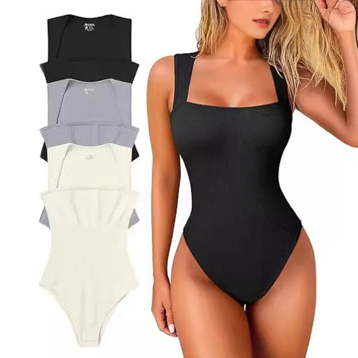 Women Ribbed Square Neck Bodysuit Hot Sale Sleeveless Seamless Tank Top Bodycon Shapewear  Control Casual Streetwear Y2k Clothes