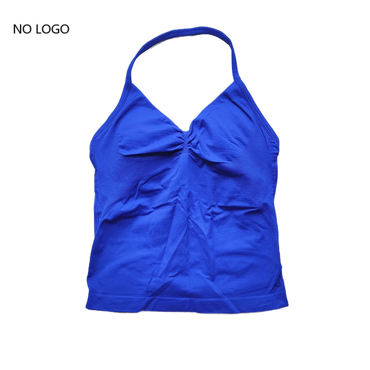 Women's Seamless Yoga Tank Top with Removable Pads V-Neck Longline Strappy Workout Gym Fitness Vest Sports Clothes