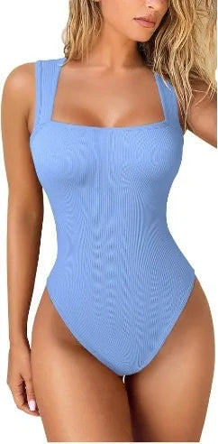 Women Ribbed Square Neck Bodysuit Hot Sale Sleeveless Seamless Tank Top Bodycon Shapewear  Control Casual Streetwear Y2k Clothes