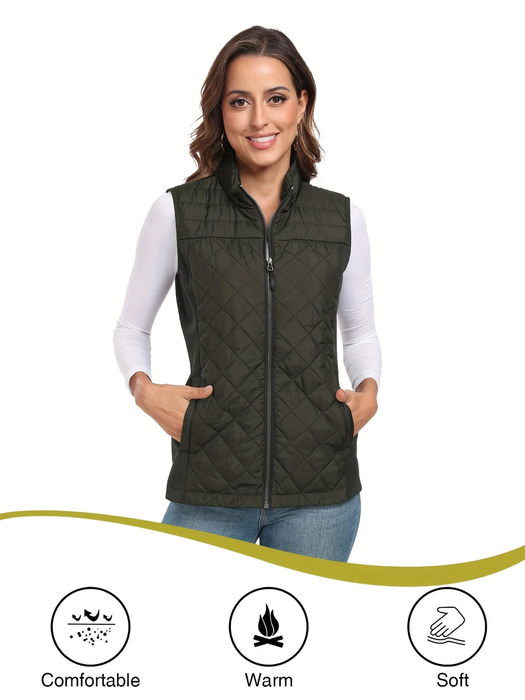 Womens Vest Tops Sleeveless Quilted Outerwear Jackets Stand Collar Zip up Lightweight Vests Spring Fall Winter Outfits