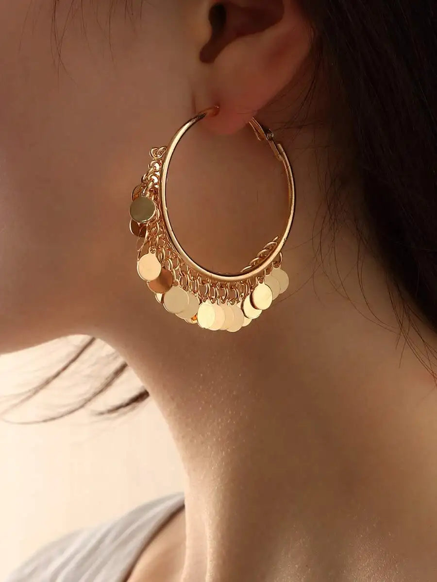 1 Pair Fashionable Minimalist Classic Exaggerated Gold Geometric Hoop Earrings For Women