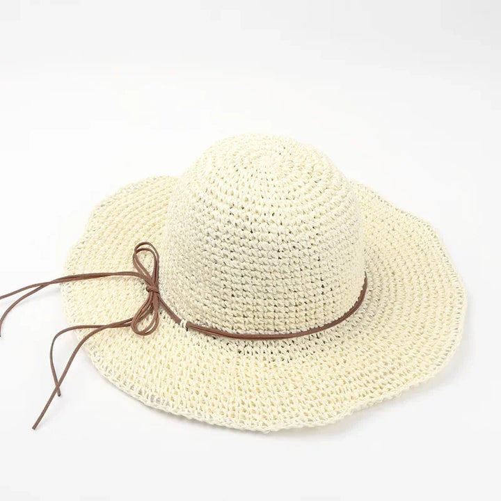 Women's Summer Woven Straw & Fabric Beach Hat - Wide-Brim UV Protection Sun Cap for Outdoor & Coastal Adventures