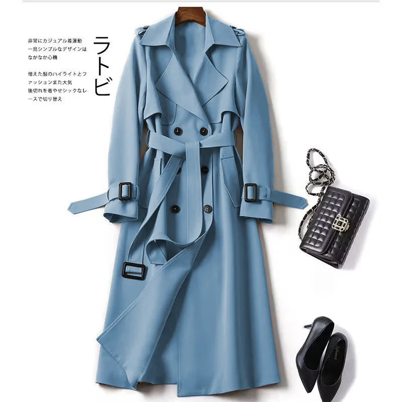Trench Coat Women's Medium Long Spring Autumn New Korean Version Large Size Popular British Style Coat Over The Knee Coat