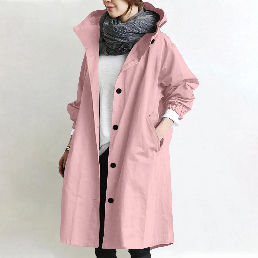 Trendy Women's Long Trench Coat Women's Solid Color Elegant Windbreaker Loose Comfortable Hooded Temperament Ladies Raincoat