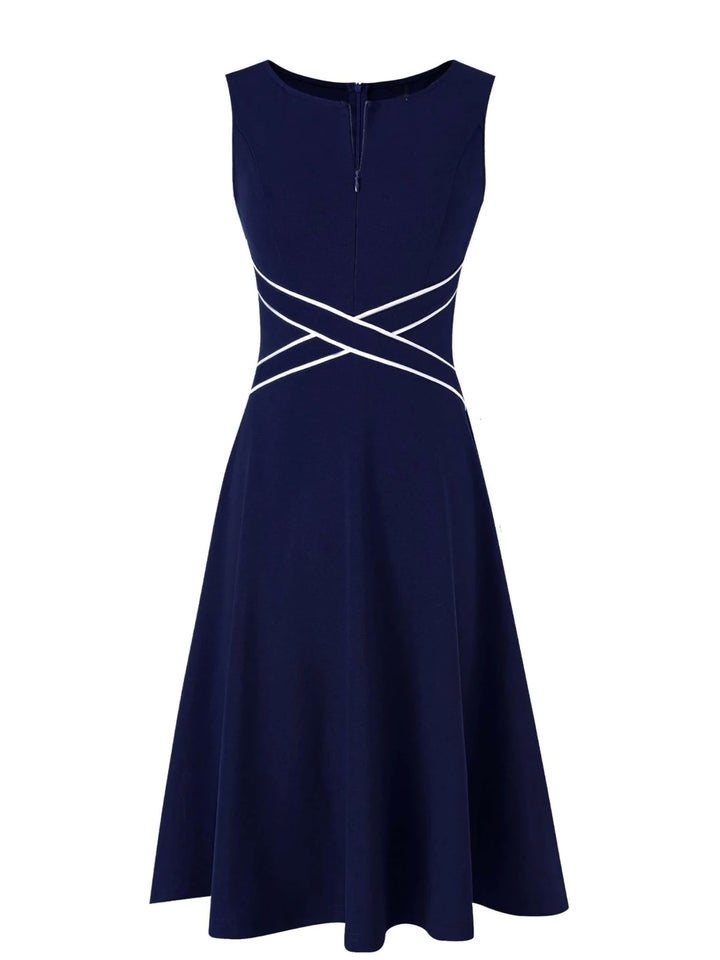 Womens Sleeveless Elegant Summer Work Office A-Line Vintage Front Zipper Business Casual Party Slim Fit And Flare Swing Dress