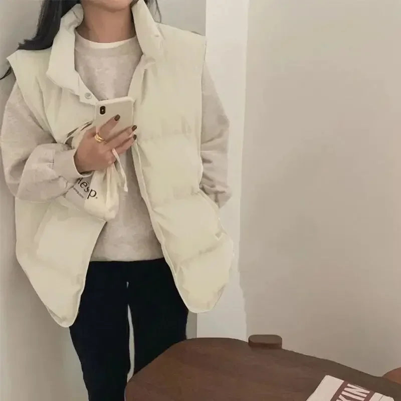 Quilted Puffer Waistcoat Woman Solid Color New Outerwear Clothes Fashion 2025 Down Vest for Women Cold Warm Korean Style Casual