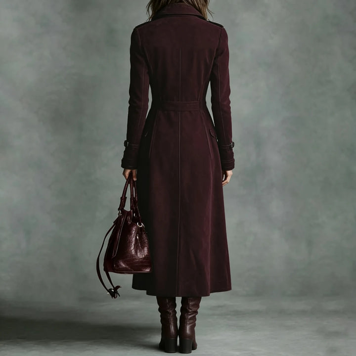 Trench Coat Women Chocolate Suede Double-Breasted Long Trench Coat Elegant Office Daily Outing 2026 Trendy Tops Nuevo Estilo