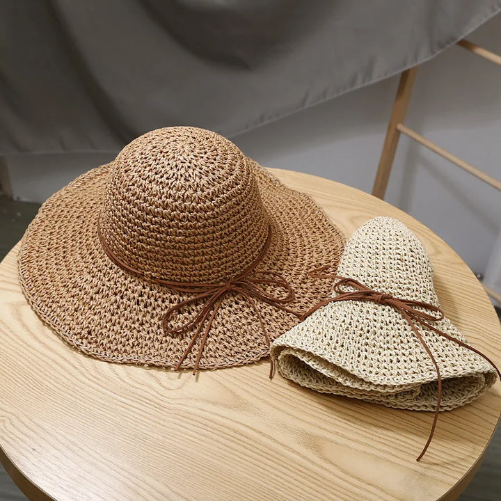 Women's Summer Woven Straw & Fabric Beach Hat - Wide-Brim UV Protection Sun Cap for Outdoor & Coastal Adventures
