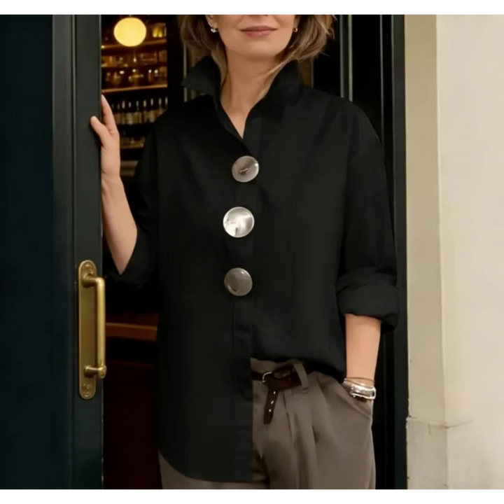 New Women's Oversized Button Down Shirt Turn Down Collar Long Sleeve Casual Loose Blouse Top