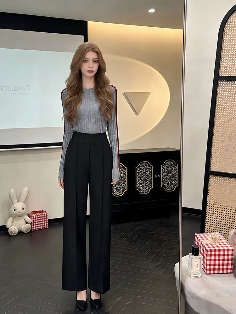 High Waist Wide Leg Pants For Women Elastic Waist Loose Straight Leg Trousers Fashion Versatile For Office Work And Daily Casual