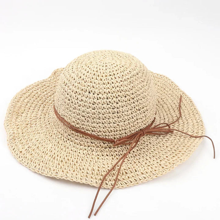 Women's Summer Woven Straw & Fabric Beach Hat - Wide-Brim UV Protection Sun Cap for Outdoor & Coastal Adventures