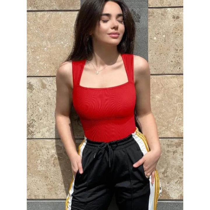 Women Ribbed Square Neck Bodysuit Hot Sale Sleeveless Seamless Tank Top Bodycon Shapewear  Control Casual Streetwear Y2k Clothes