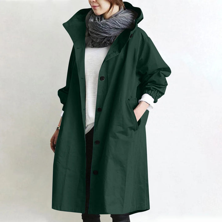 Trendy Women's Long Trench Coat Women's Solid Color Elegant Windbreaker Loose Comfortable Hooded Temperament Ladies Raincoat