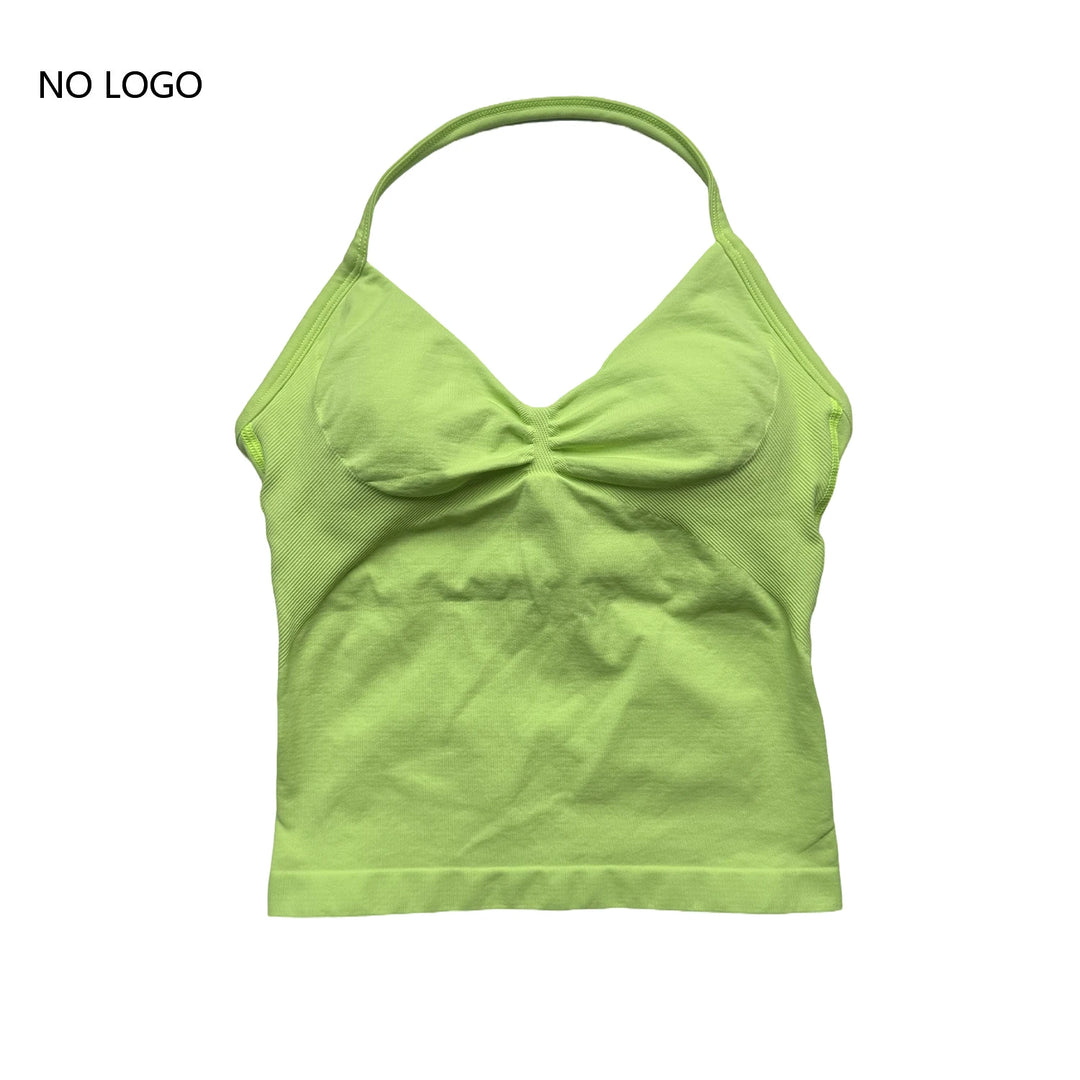 Women's Seamless Yoga Tank Top with Removable Pads V-Neck Longline Strappy Workout Gym Fitness Vest Sports Clothes