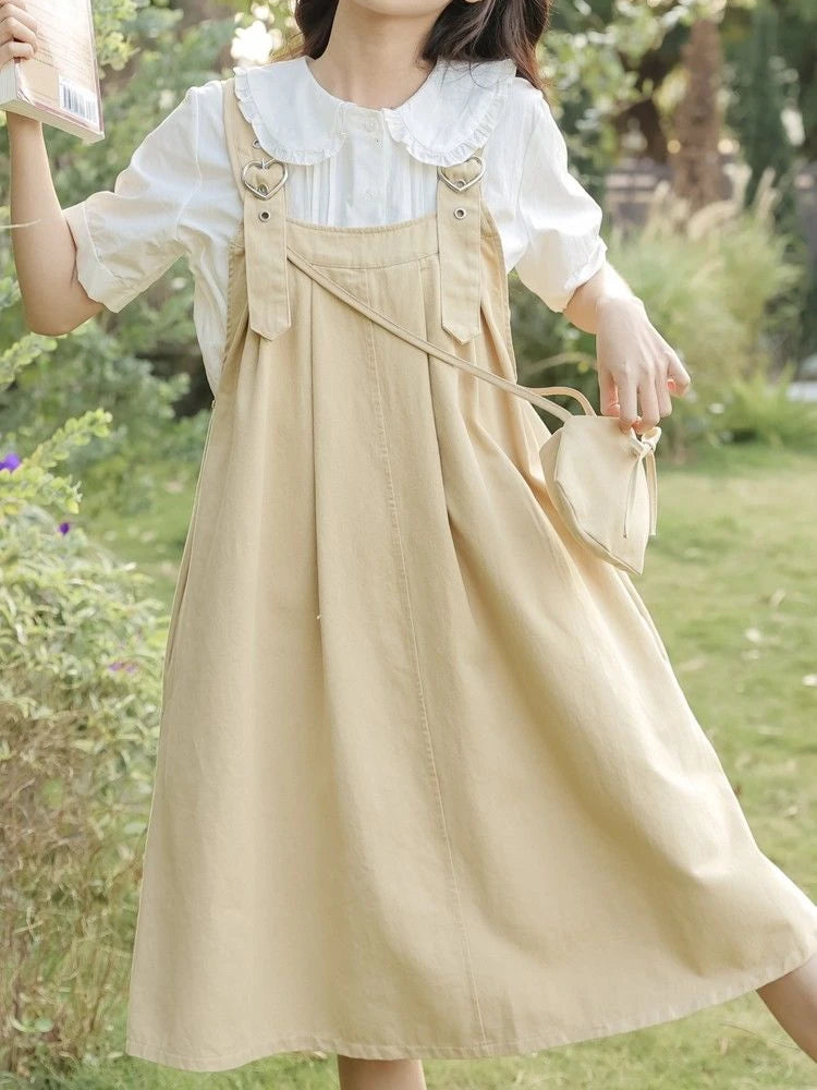 Sleeveless Dress Women Clothing A-line Kawaii Pure Korean Fashion Baggy All-match Vintage Preppy Girlish Sweet Vestidos Summer