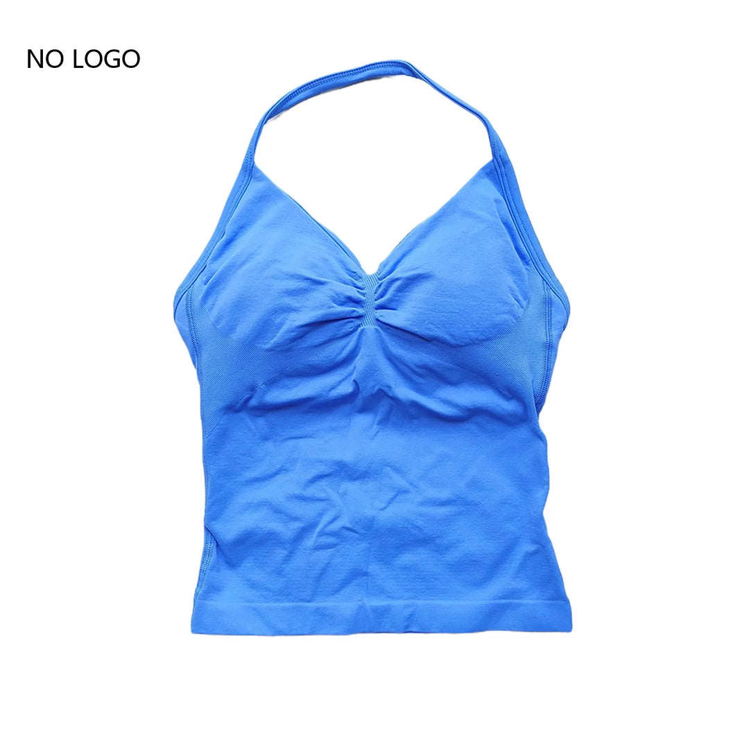Women's Seamless Yoga Tank Top with Removable Pads V-Neck Longline Strappy Workout Gym Fitness Vest Sports Clothes