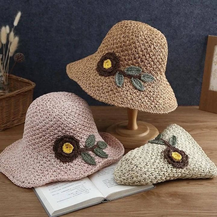 Summer Straw Hat for Women Hand-woven Flower Patterns Sunhat Elegant Ladies Party Dress Cap Travel Beach Breathable Panama Hats