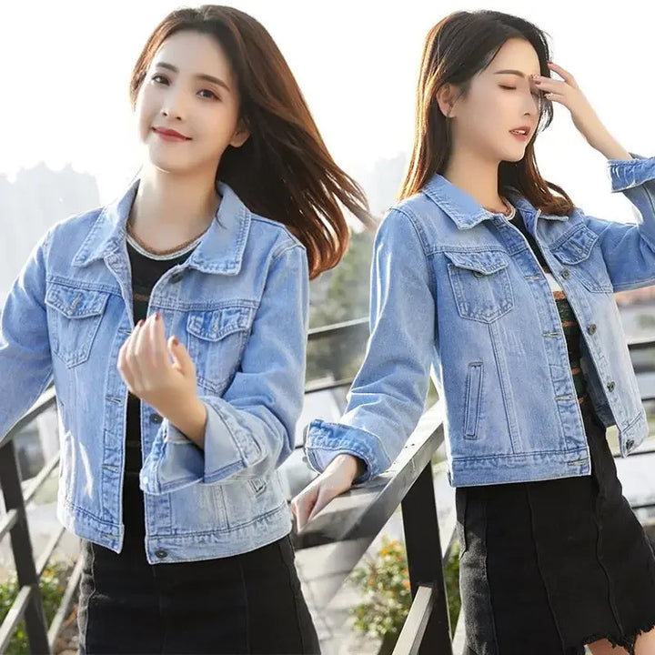 Spring Autumn Denim Jacket for Women Crop Plain Small Short Y2k Clothes Chic and Elegant Cowboy Coat Woman in Promotion New