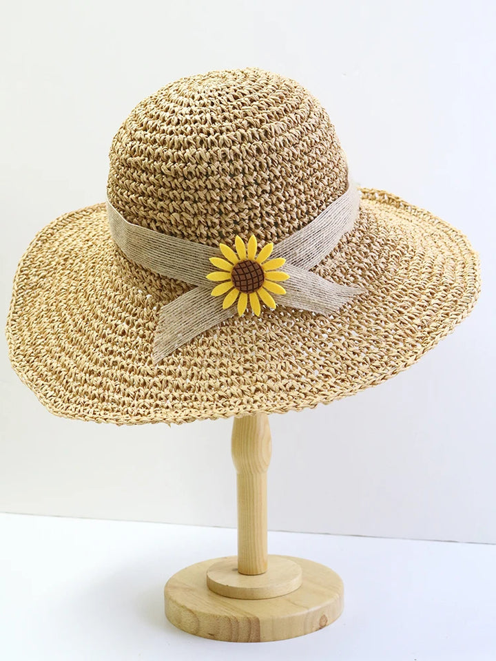 Women's Summer Woven Straw & Fabric Beach Hat - Wide-Brim UV Protection Sun Cap for Outdoor & Coastal Adventures