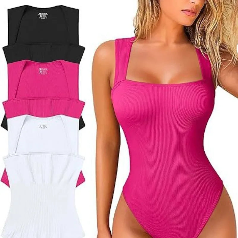 Women Ribbed Square Neck Bodysuit Hot Sale Sleeveless Seamless Tank Top Bodycon Shapewear  Control Casual Streetwear Y2k Clothes