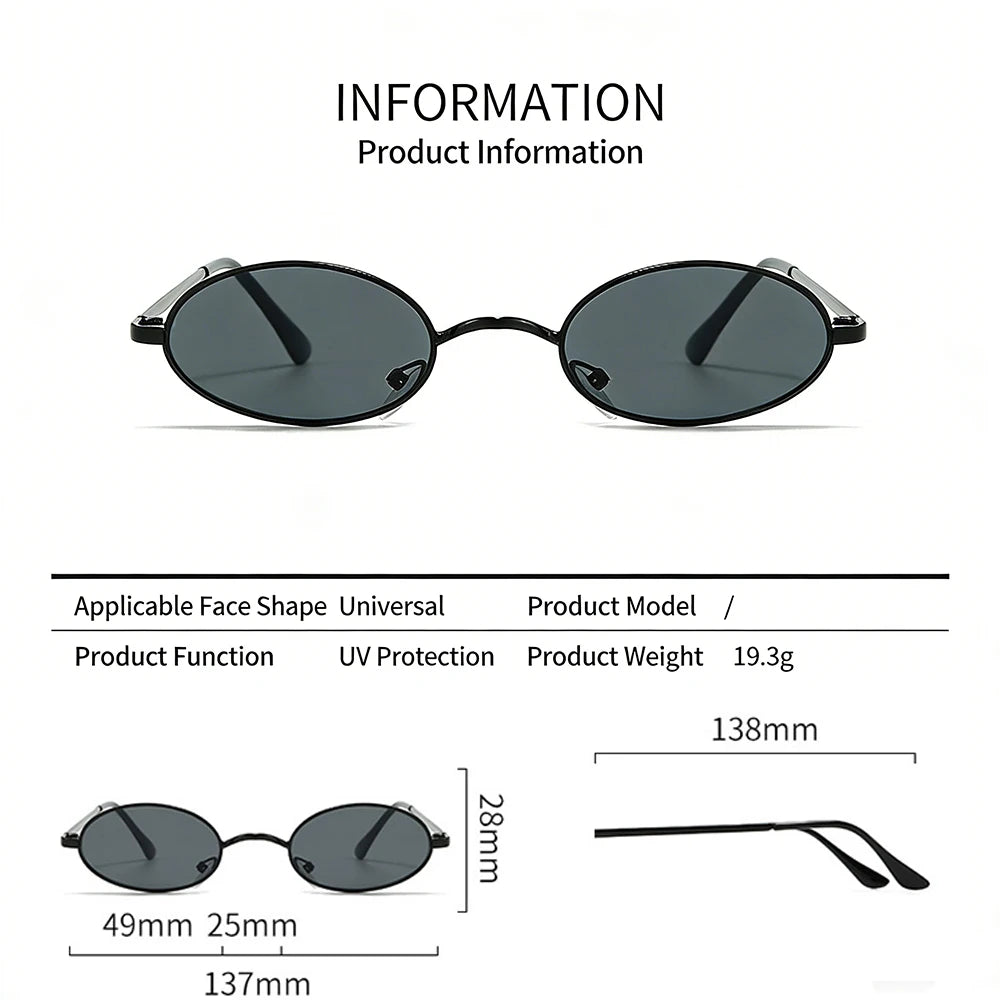 Vintage Oval Sunglasses Men Metal Small Frame Sun Glasses Women Retro 90s Style Eyewear Classic Streetwear Shades Goggles New