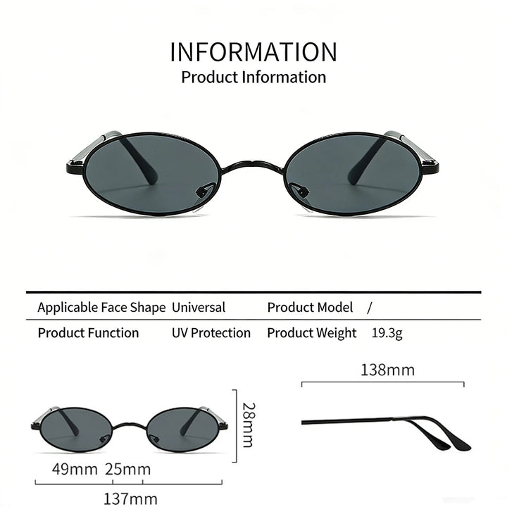 Vintage Oval Sunglasses Men Metal Small Frame Sun Glasses Women Retro 90s Style Eyewear Classic Streetwear Shades Goggles New