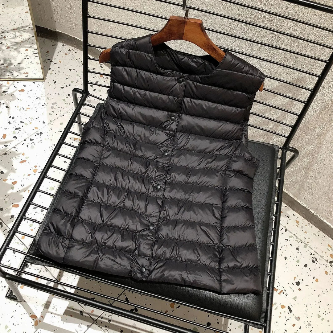 2025 New Women Sleeveless Puffer Jacket Spring Winter Female 90% White Duck Down Ultra Lightweight Packable Warm Down Liner Vest