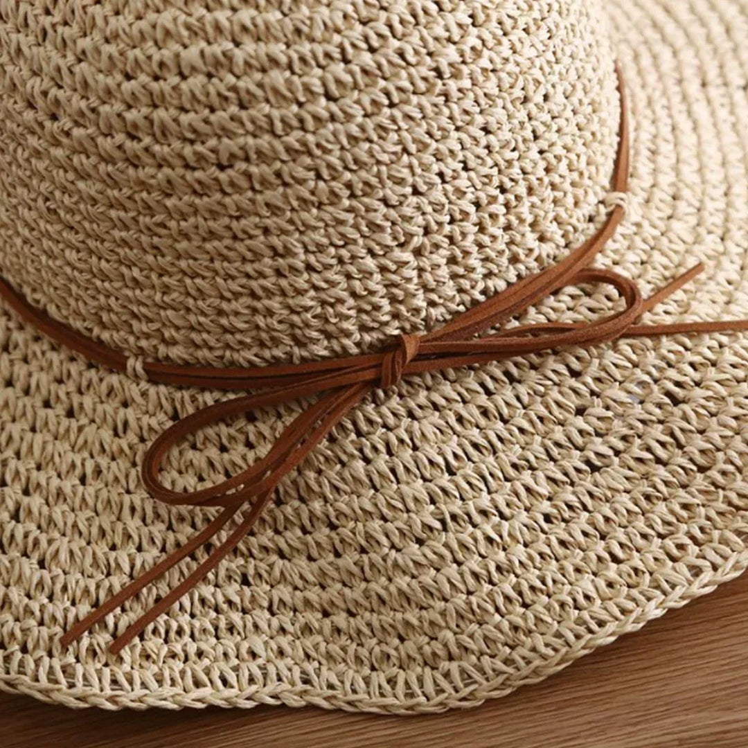Women's Summer Woven Straw & Fabric Beach Hat - Wide-Brim UV Protection Sun Cap for Outdoor & Coastal Adventures