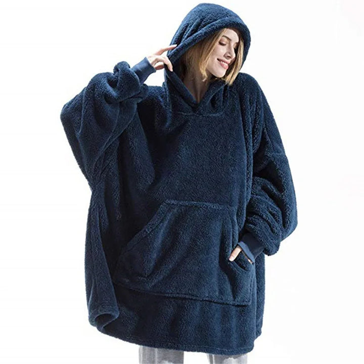 New Winter Double-faced Fleece Hoodie Blanket Oversize Large Pocket Warm Couple Loose Sweatshirts Women And Men Robe loungewear