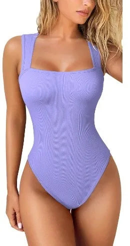 Women Ribbed Square Neck Bodysuit Hot Sale Sleeveless Seamless Tank Top Bodycon Shapewear  Control Casual Streetwear Y2k Clothes