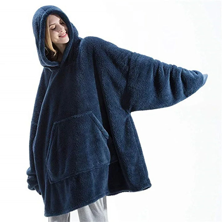 New Winter Double-faced Fleece Hoodie Blanket Oversize Large Pocket Warm Couple Loose Sweatshirts Women And Men Robe loungewear
