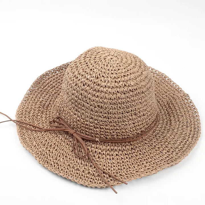 Women's Summer Woven Straw & Fabric Beach Hat - Wide-Brim UV Protection Sun Cap for Outdoor & Coastal Adventures