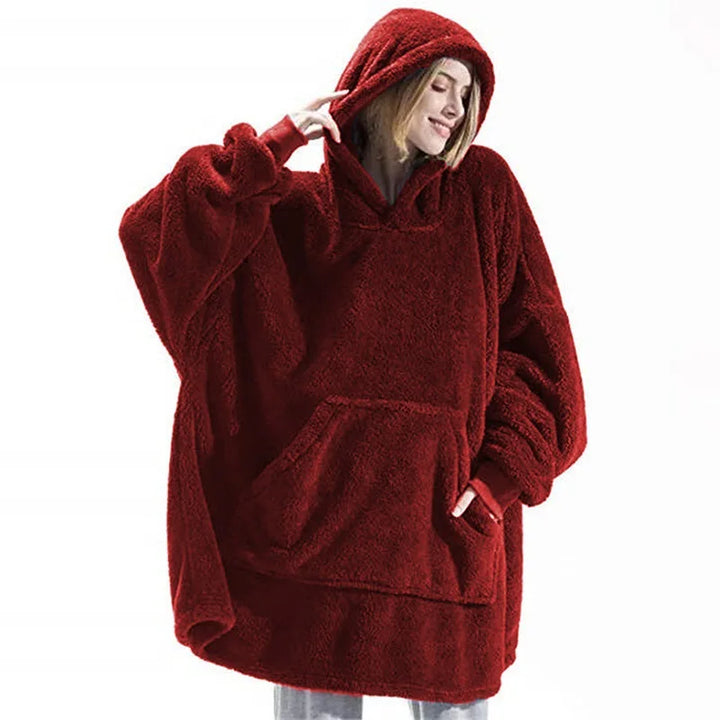 New Winter Double-faced Fleece Hoodie Blanket Oversize Large Pocket Warm Couple Loose Sweatshirts Women And Men Robe loungewear