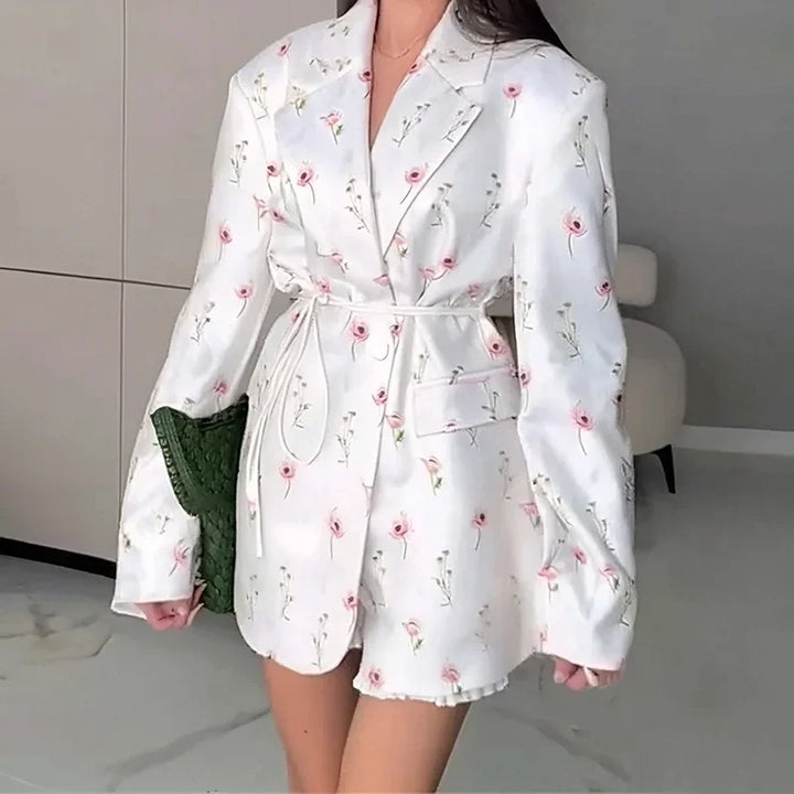 Oversized Blazer Jacket Women Casual Solid Turn Down Collar Lace Up Coat Autumn Fashion Design Street Commute Office Lady Jacket
