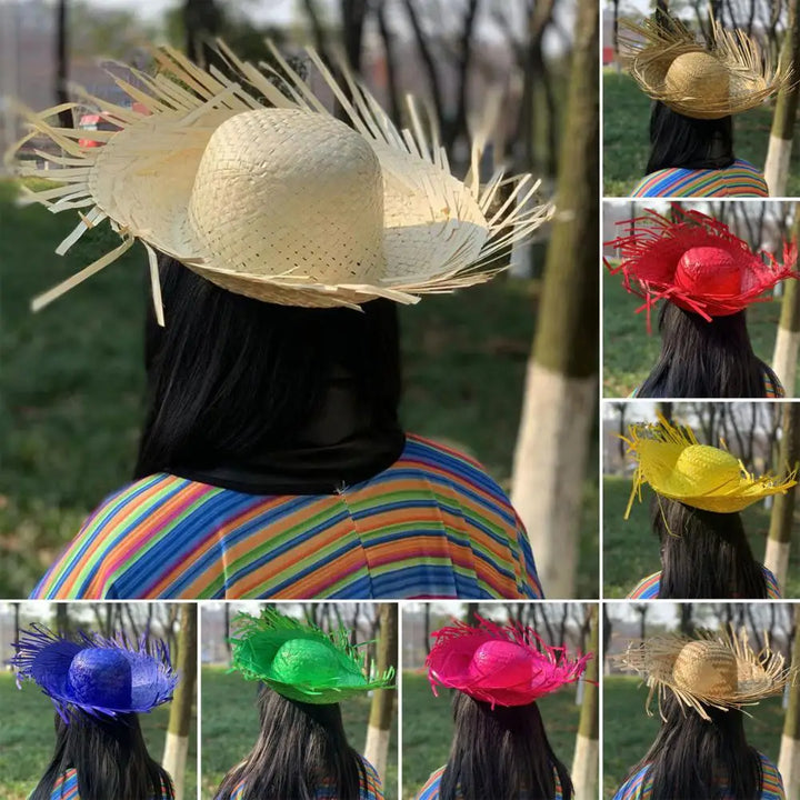 Straw Hat Summer Sun Protection Wide Brim Hand Woven Lightweight Breathable Design Beach Hat Headwear Accessory 모자