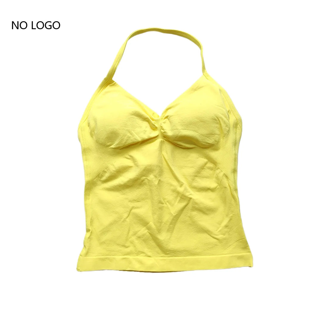Women's Seamless Yoga Tank Top with Removable Pads V-Neck Longline Strappy Workout Gym Fitness Vest Sports Clothes