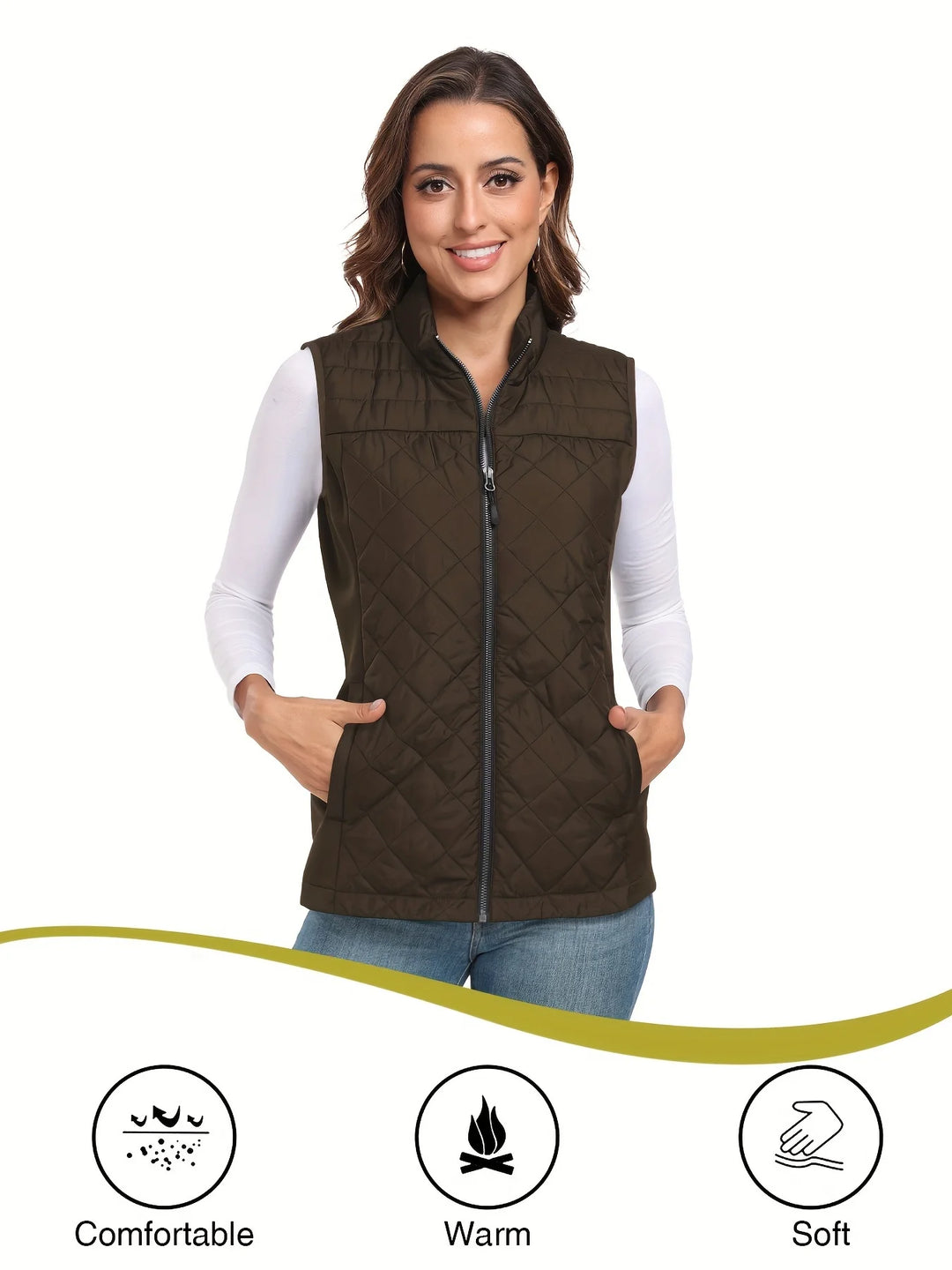 Womens Vest Tops Sleeveless Quilted Outerwear Jackets Stand Collar Zip up Lightweight Vests Spring Fall Winter Outfits
