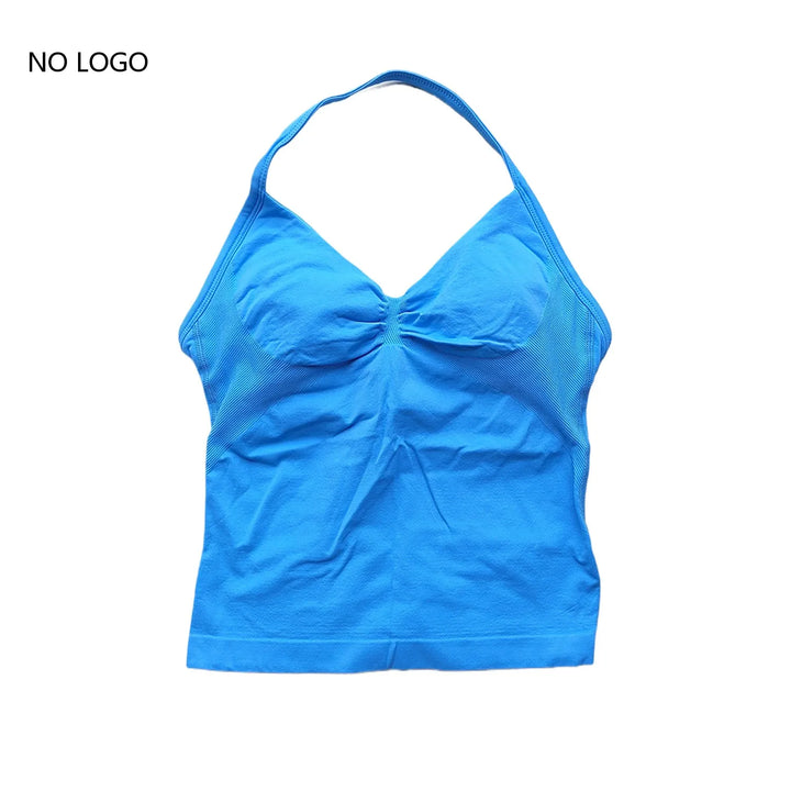 Women's Seamless Yoga Tank Top with Removable Pads V-Neck Longline Strappy Workout Gym Fitness Vest Sports Clothes