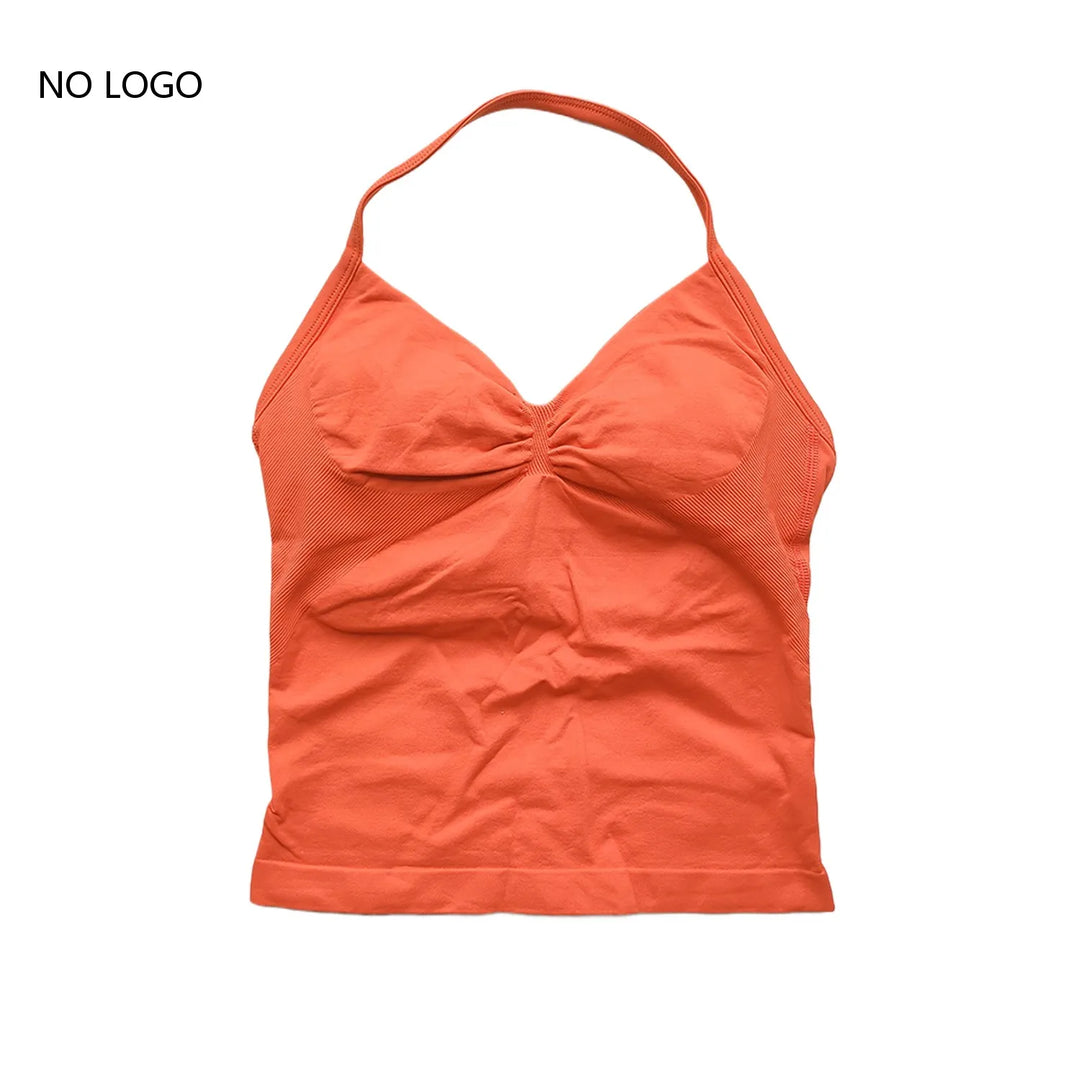 Women's Seamless Yoga Tank Top with Removable Pads V-Neck Longline Strappy Workout Gym Fitness Vest Sports Clothes