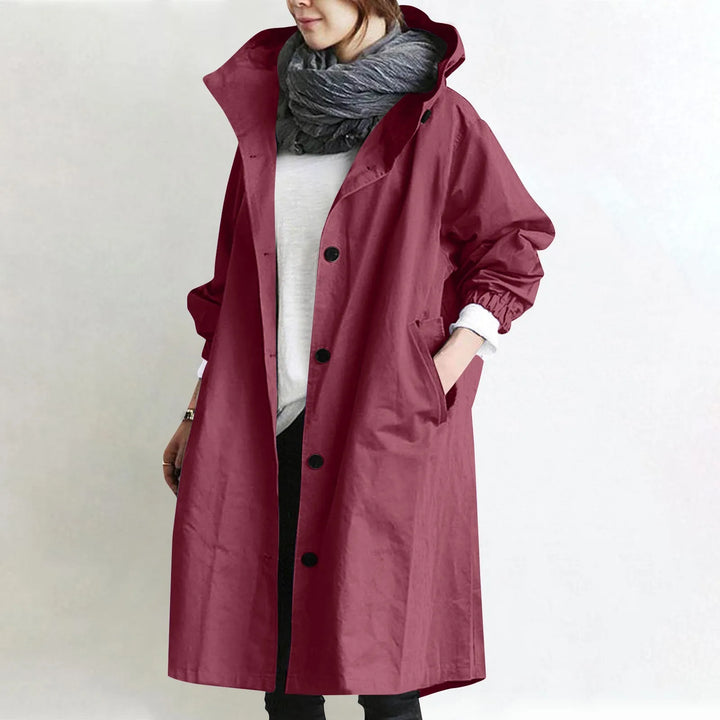Trendy Women's Long Trench Coat Women's Solid Color Elegant Windbreaker Loose Comfortable Hooded Temperament Ladies Raincoat
