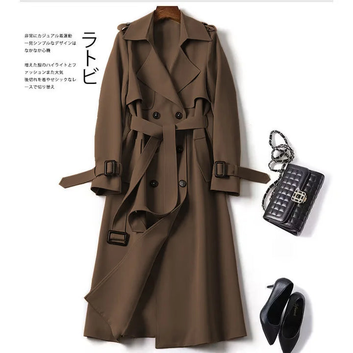 Trench Coat Women's Medium Long Spring Autumn New Korean Version Large Size Popular British Style Coat Over The Knee Coat